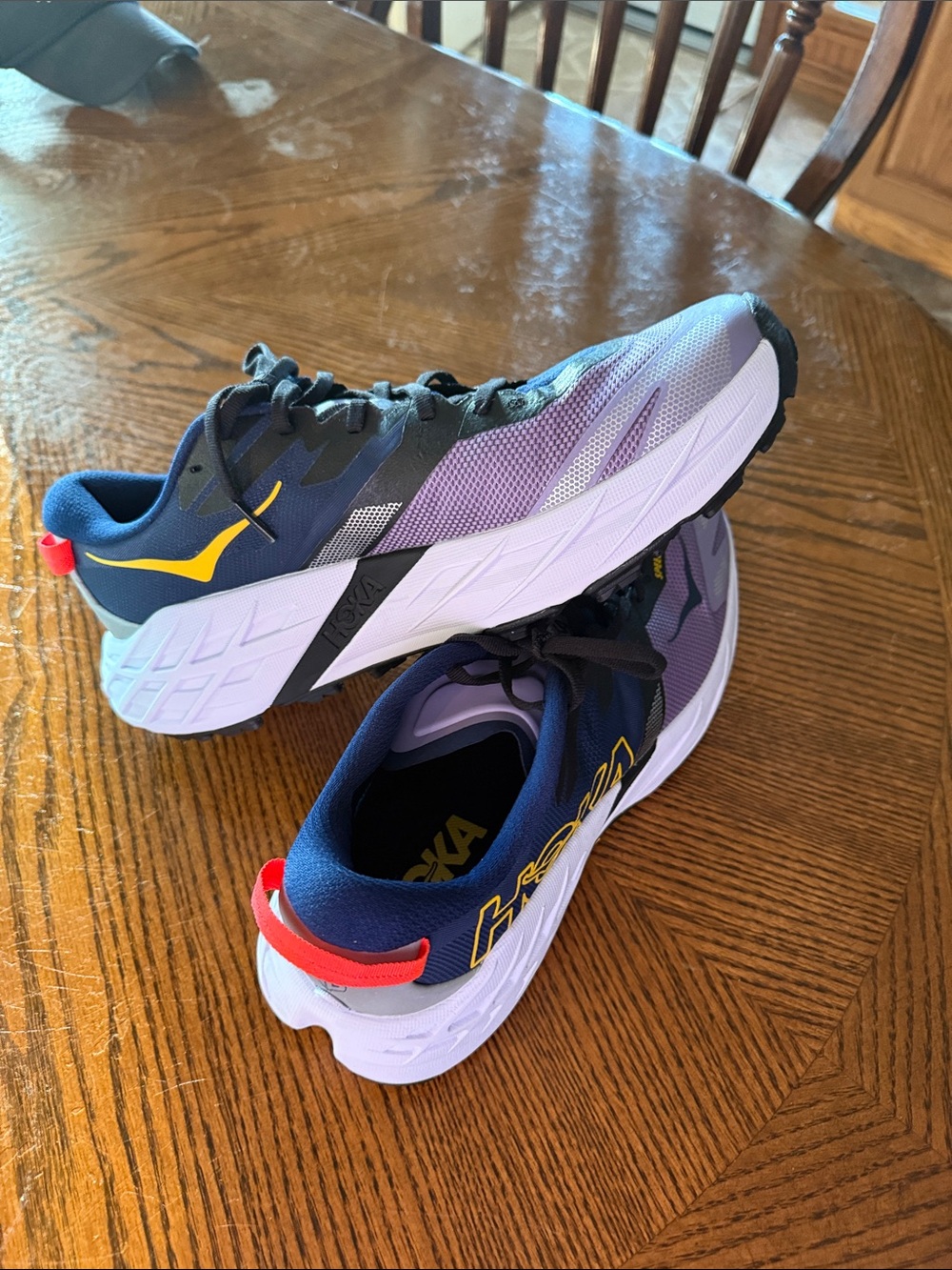 Hoka Navy Purple Yellow Accent Athletic Running Shoes